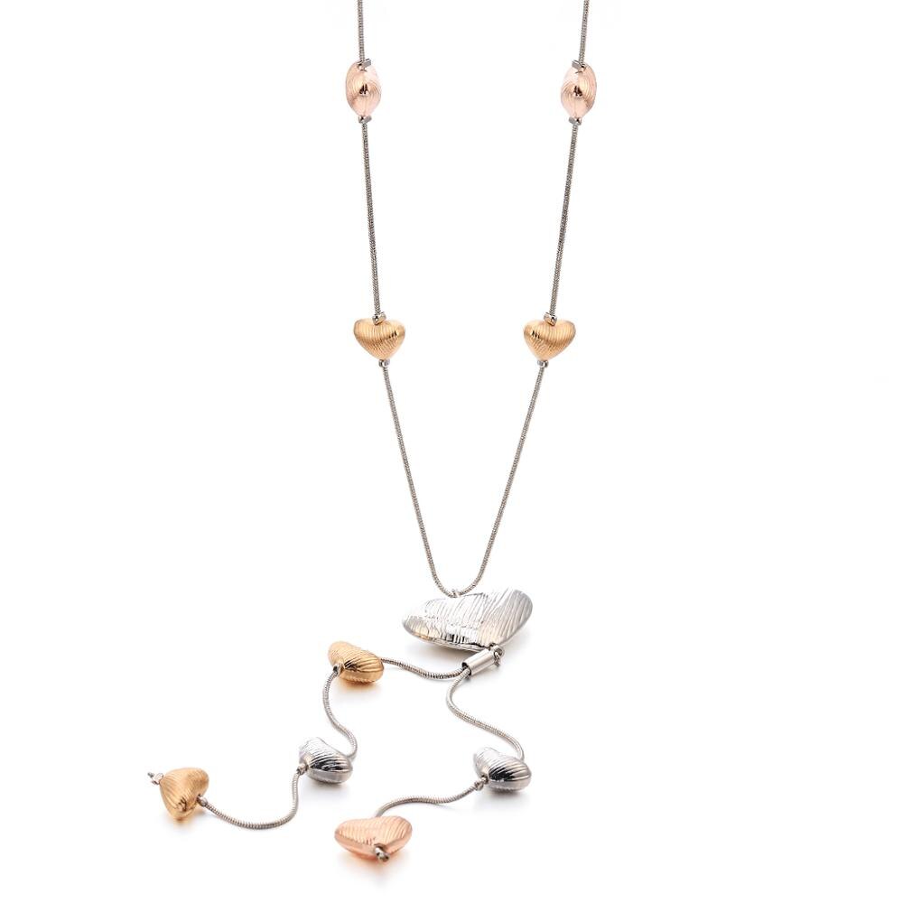 2022 Trendy Bohemia Necklace Gun Black Mix Color Love Heart Pendant Long Sweater Chain Necklaces For Woman Vintage Jewelry