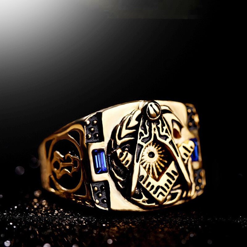 2022 Trendy Bohemian Crystal Inlaid Ring Masonic Ring Men's Ring Accessories Party Jewelry