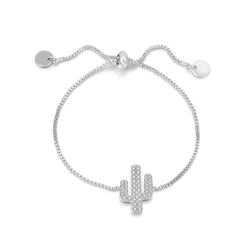2022 Trendy Cute Cactus Charm Bracelets Bangles For Women Silvery/Rose Gold Adjustable Crystal Bracelet Jewelry Party Gifts