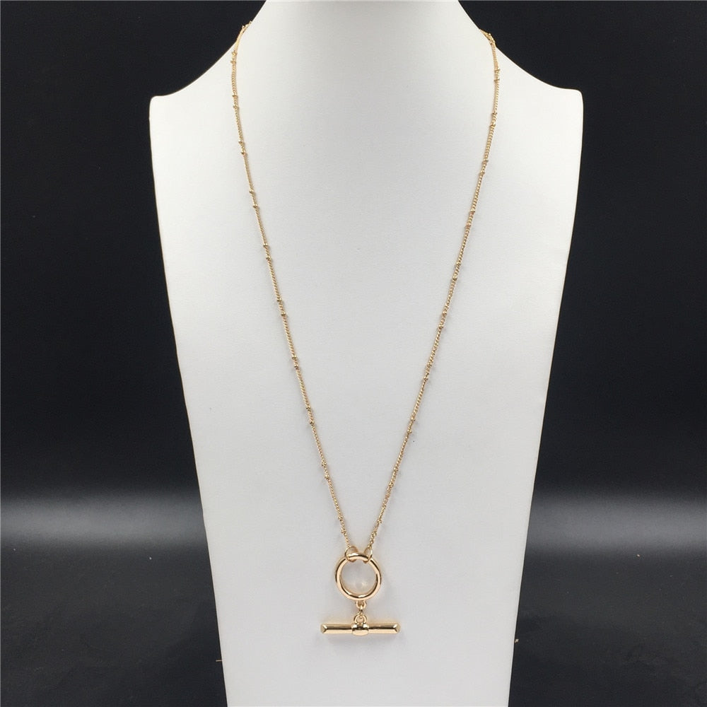 2021 Trendy Gold Color Plating T bar O bar Pendant Necklace For Women Girl Unique Special Party Jewelry