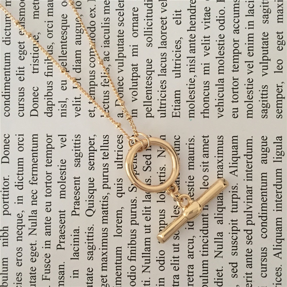 2021 Trendy Gold Color Plating T bar O bar Pendant Necklace For Women Girl Unique Special Party Jewelry