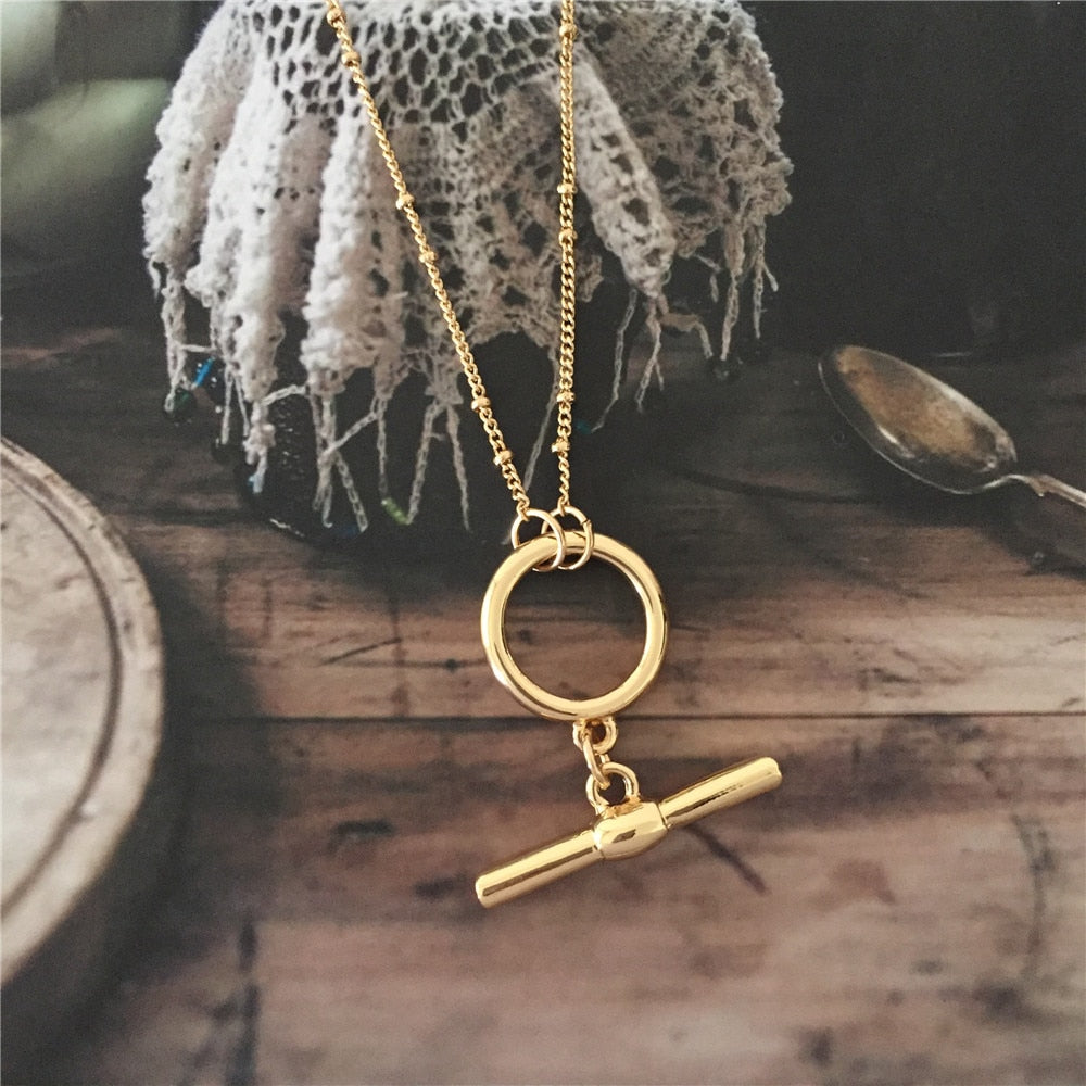2021 Trendy Gold Color Plating T bar O bar Pendant Necklace For Women Girl Unique Special Party Jewelry