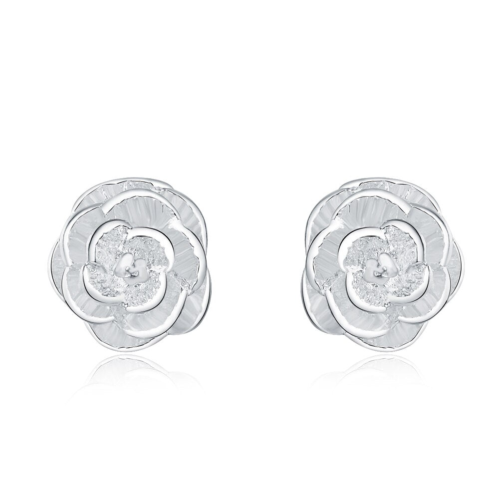 2022 Variety 925 Stamp Silver Color Earrings Flower Ear Stud Womens  Jewellery Love Gift