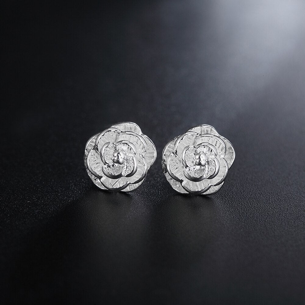2022 Variety 925 Stamp Silver Color Earrings Flower Ear Stud Womens  Jewellery Love Gift