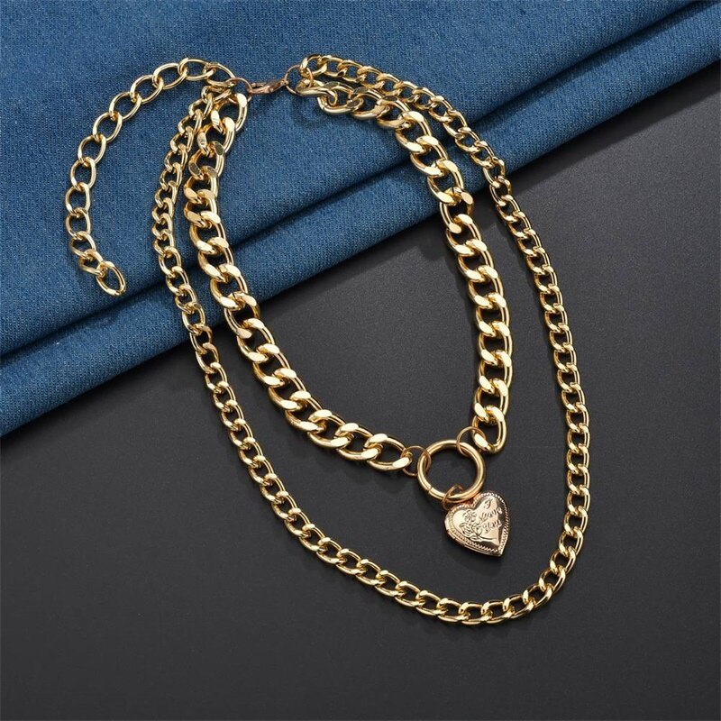 2021 Vintage Opens Pendant Necklace Bohemian Female Double-layer Necklaces for Women Hip hop Gold Cuban Chain Link Jewelry