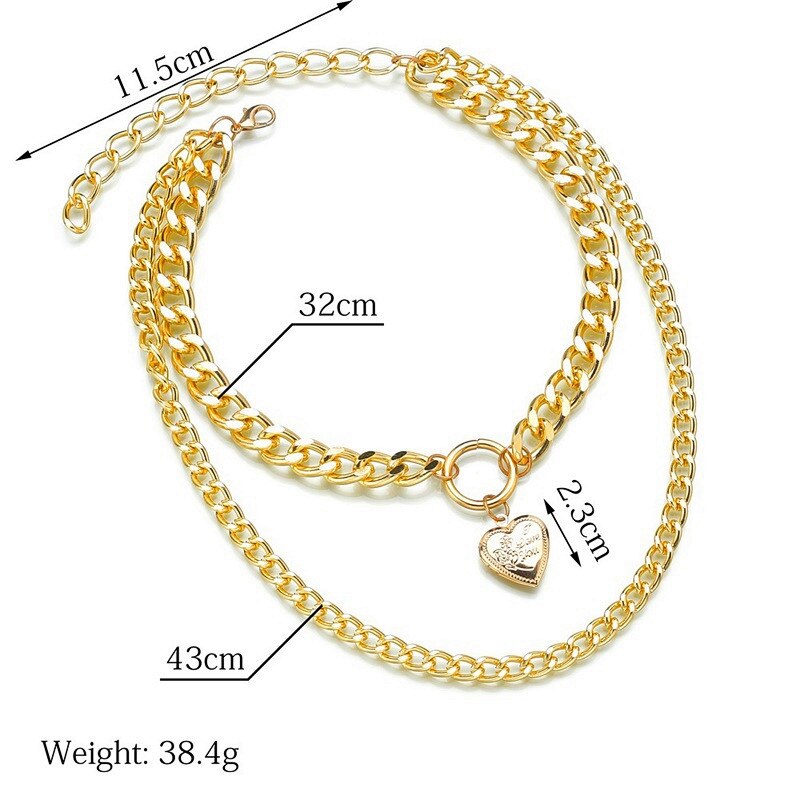 2021 Vintage Opens Pendant Necklace Bohemian Female Double-layer Necklaces for Women Hip hop Gold Cuban Chain Link Jewelry