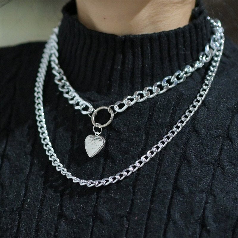 2021 Vintage Opens Pendant Necklace Bohemian Female Double-layer Necklaces for Women Hip hop Gold Cuban Chain Link Jewelry