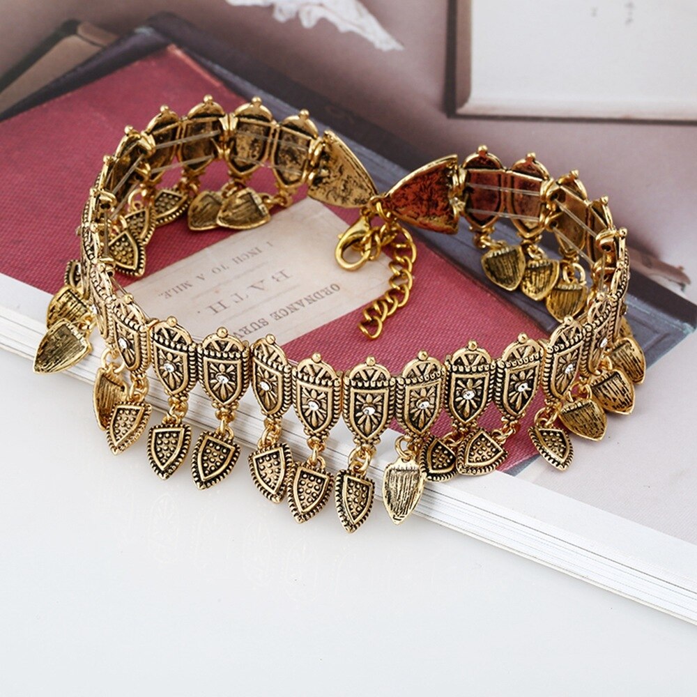 2021 Vintage Rhinestone Choker Necklace for Women Boho Ethnic Style Retro Carved Neck Chokers Maxi Necklace Collares