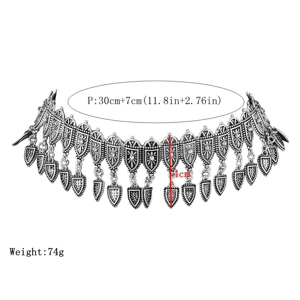 2021 Vintage Rhinestone Choker Necklace for Women Boho Ethnic Style Retro Carved Neck Chokers Maxi Necklace Collares