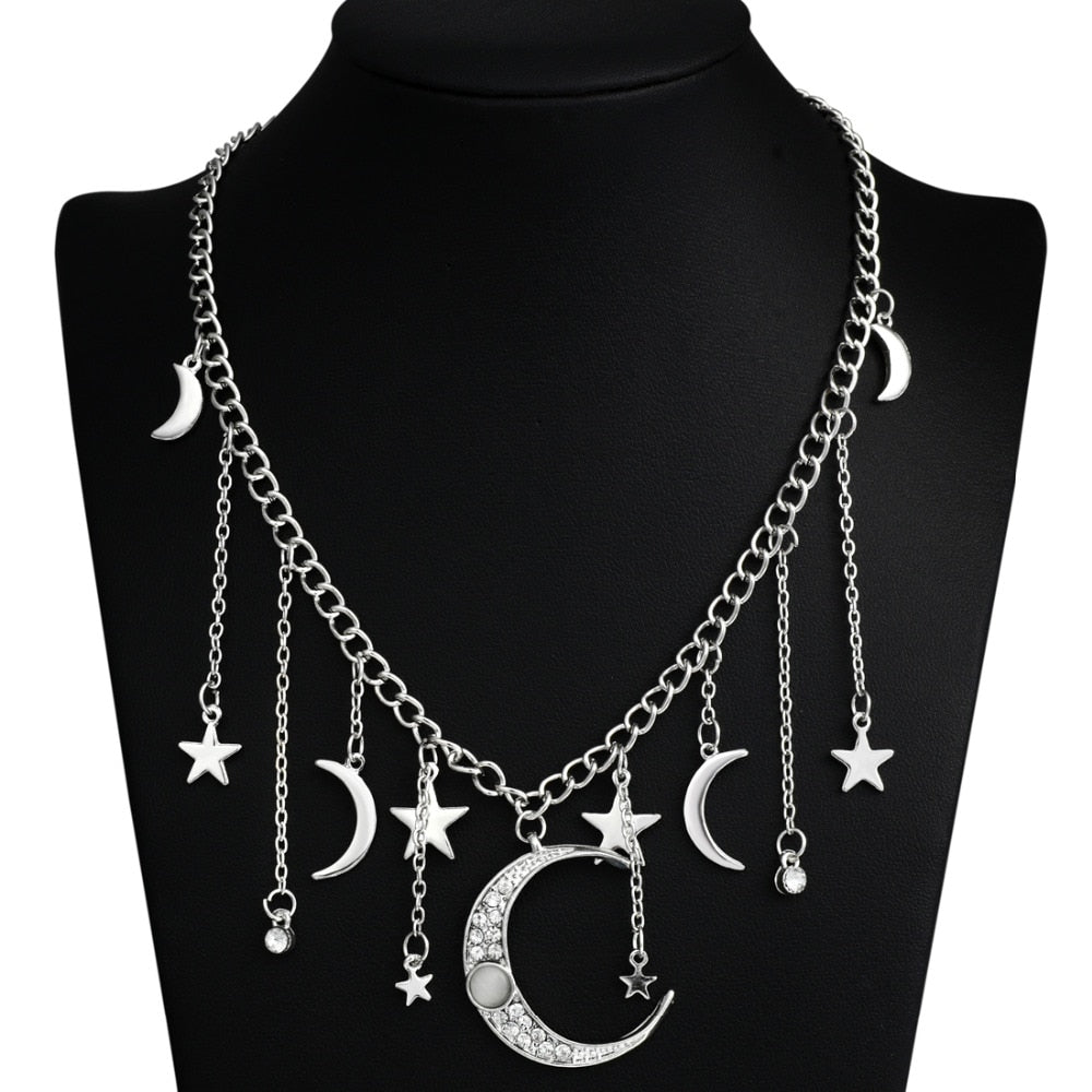2021 Women Bling Cubic Zirconia Christmas Gift Moon Star Drop Charm Chocker Choker Statement Necklace Necklace