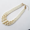 2021 style 3 layers strand handmade short pearl necklace,Gold-color 3R pearl beads neck clavicle necklace for women