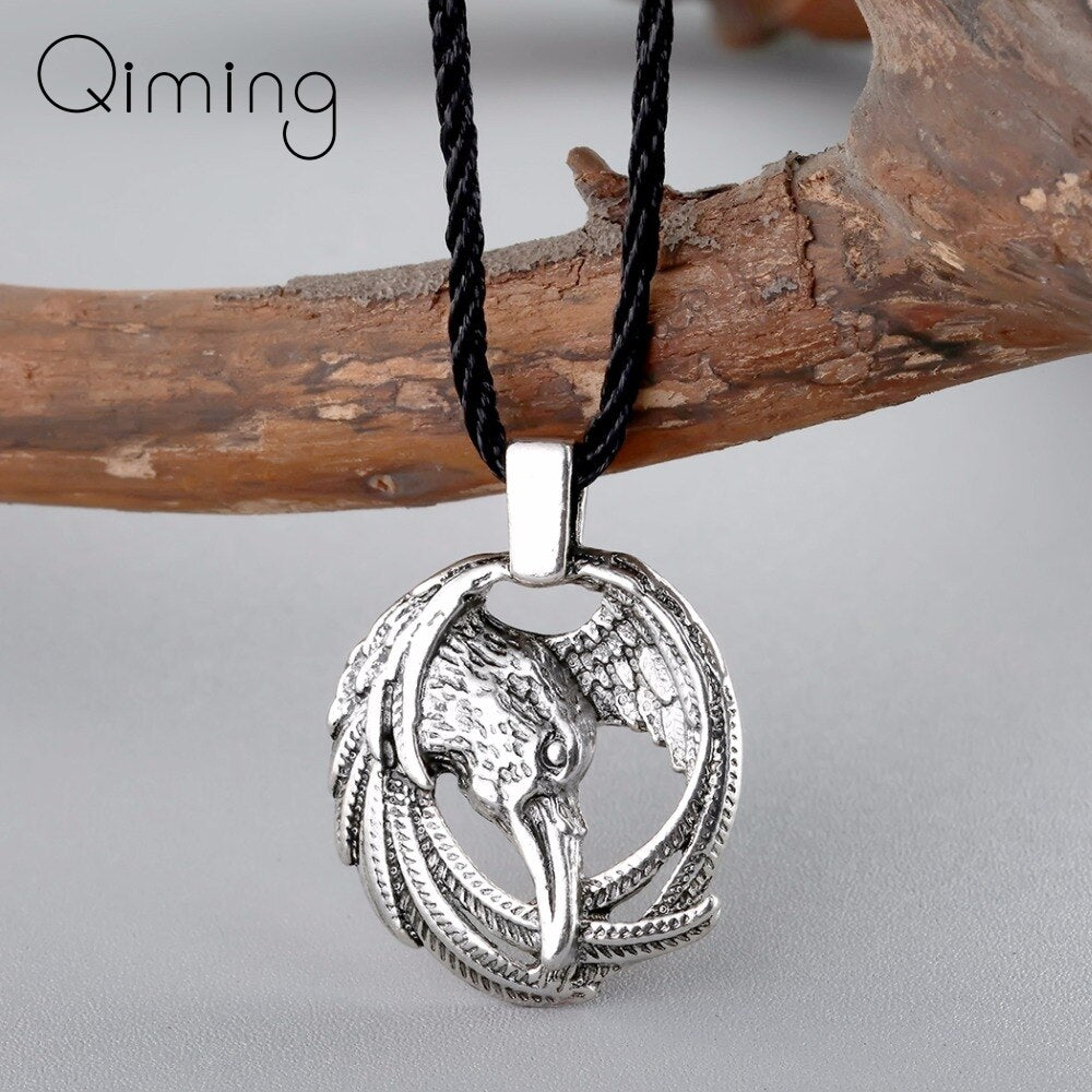 2022 Norse Raven Necklace Box -Odin Viking Pendant Crow Runes Thor Hammer Mjolnir Talisman Vintage Eagle Men Necklace Women