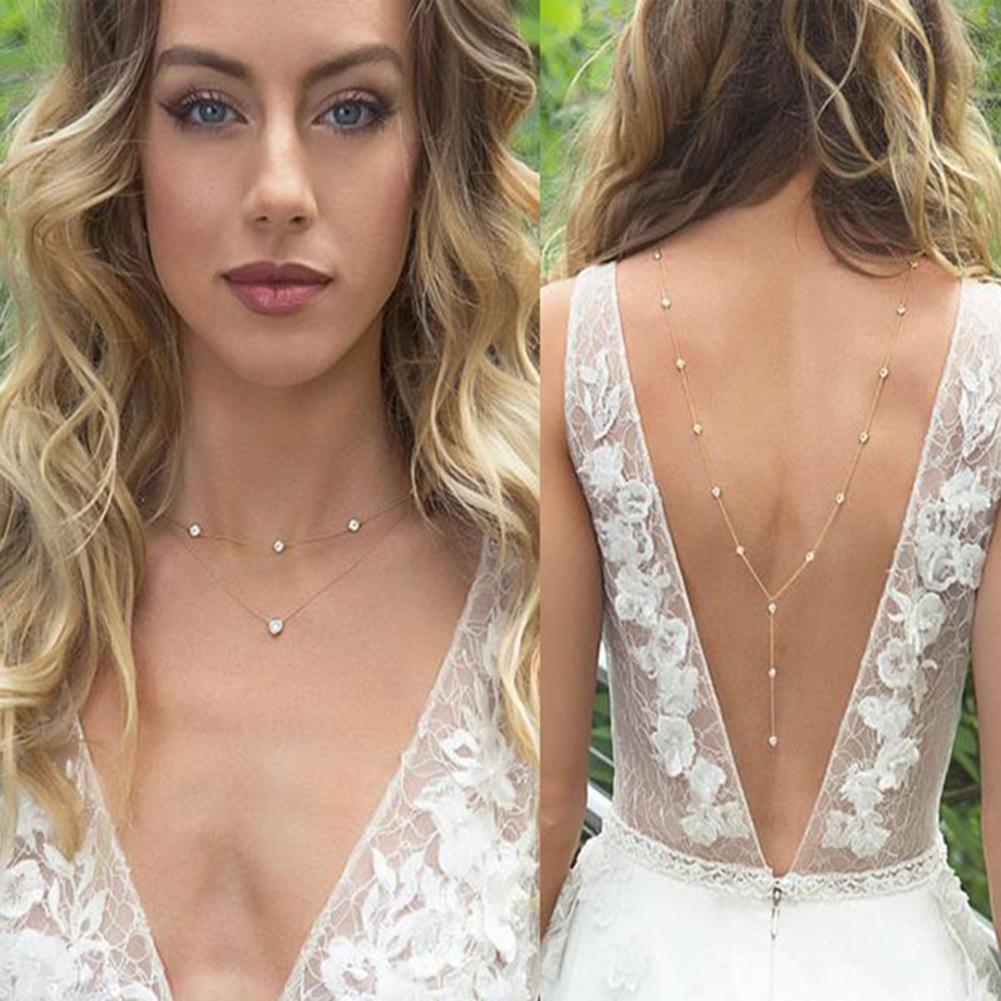 2021 Rhinestone Inlaid Long Drop Bridal Back Necklace Lady Body Chain Wedding Jewelry necklace for women бижутерия для женщин