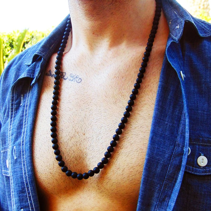 2021 Simple  Matte Bead Necklace For Men Classic Handmade Natural Strand Beads Men Necklace Jewelry Gift Collier Homme