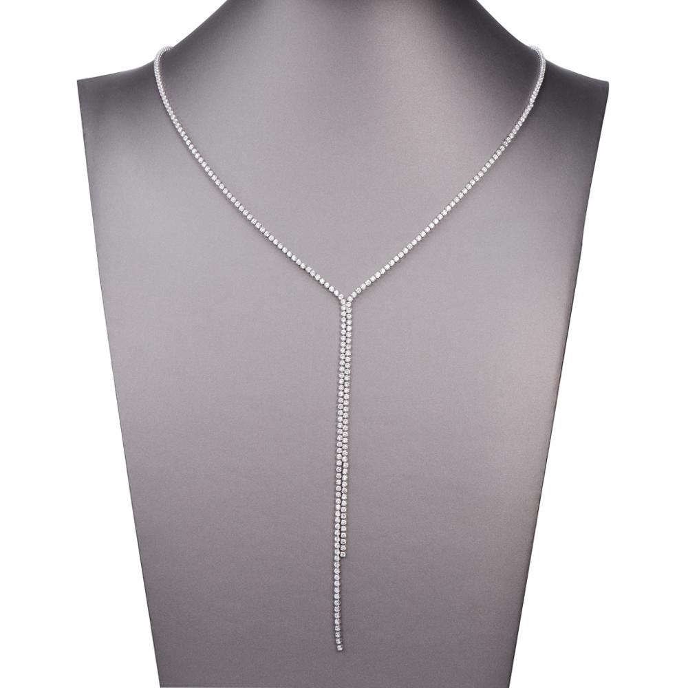 2022 Simple Vintage Long Tassel Women Necklace Gold Silver Color Square CZ Zirconia Sweater Necklace Link Chain Jewelry