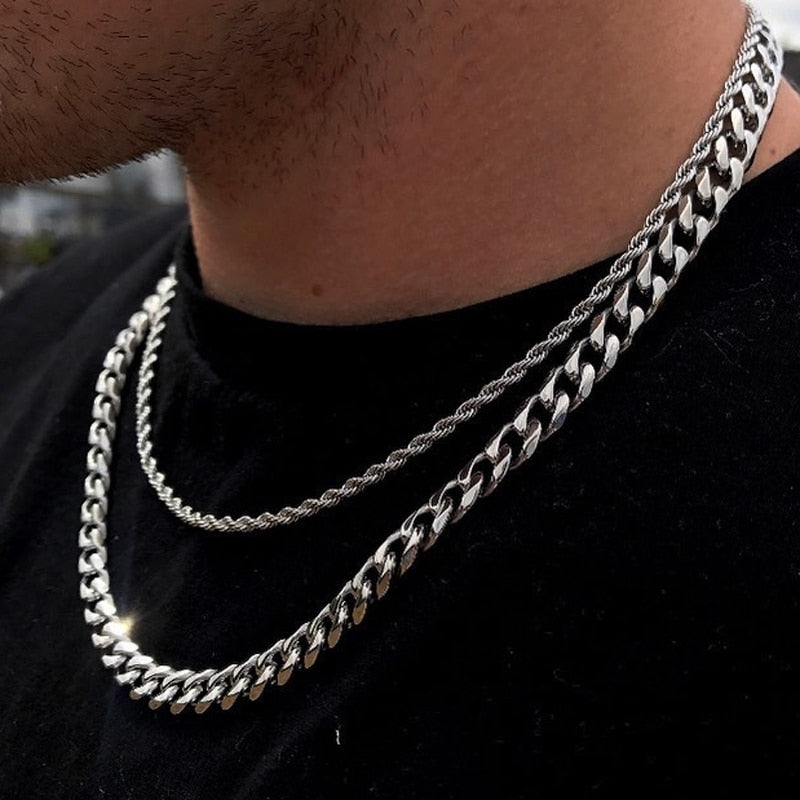 2021 Temperament  Cube Rope Chain Men Necklace Classic Stainless Steel Chain Necklace For Men Jewelry Gift