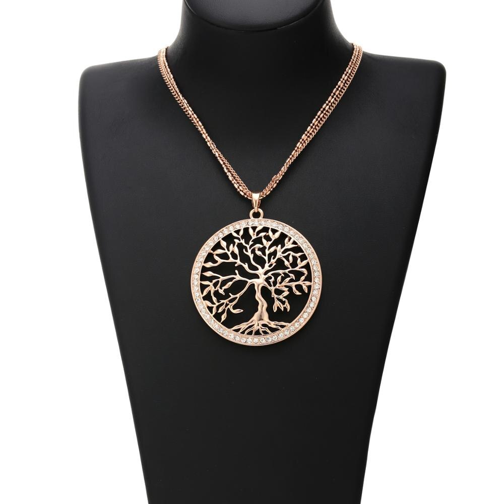 2022 Tree Of Life Necklace Gold Color Three-Layer Chain Big Crystal Round Pendant Necklaces For Woman Jewelry Accessories Gift