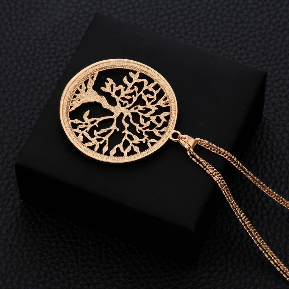 2022 Tree Of Life Necklace Gold Color Three-Layer Chain Big Crystal Round Pendant Necklaces For Woman Jewelry Accessories Gift
