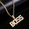 2021 Trendy Hip Hop Rhinestone Letter BOSS Gold Pendant Necklace Bling Bling Iced Out Cuban Link Chain  Jewelry Gift