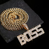 2021 Trendy Hip Hop Rhinestone Letter BOSS Gold Pendant Necklace Bling Bling Iced Out Cuban Link Chain  Jewelry Gift