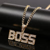 2021 Trendy Hip Hop Rhinestone Letter BOSS Gold Pendant Necklace Bling Bling Iced Out Cuban Link Chain  Jewelry Gift