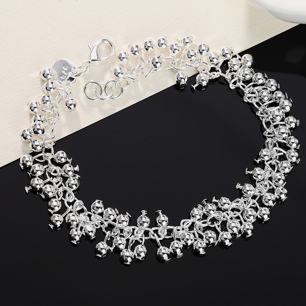 2022  925 Stamp Silver Color ball Bracelet Chain Link women Fine charm Lucky Cuff bangle Christmas
