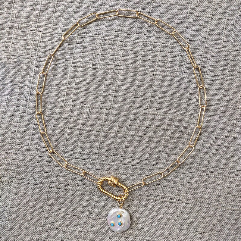 2021 pearl pendant necklace freshwater pearls inlaid with blue stones jewelry handmade punk gold-color chain choker gifts