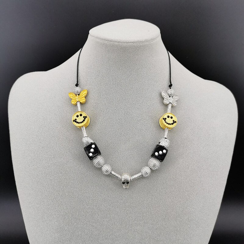 2021 trend hip hop rock necklace smiley skull head versatile unisex suitable for holiday party gifts