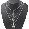 2021 3 Layers Hip Hop Cool Silver Color Cross Choker Necklaces For Women Simple Butterfly Angel Long Pendant Necklace Jewelry