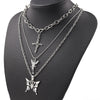 2021 3 Layers Hip Hop Cool Silver Color Cross Choker Necklaces For Women Simple Butterfly Angel Long Pendant Necklace Jewelry