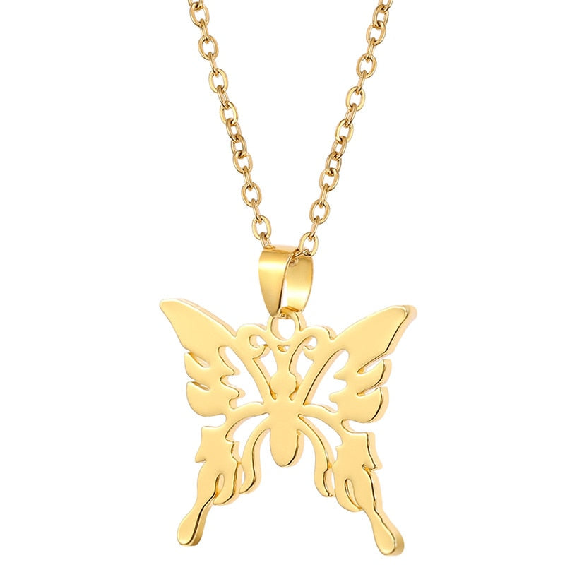 2021 3 Layers Hip Hop Cool Silver Color Cross Choker Necklaces For Women Simple Butterfly Angel Long Pendant Necklace Jewelry