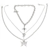 2021 3 Layers Hip Hop Cool Silver Color Cross Choker Necklaces For Women Simple Butterfly Angel Long Pendant Necklace Jewelry