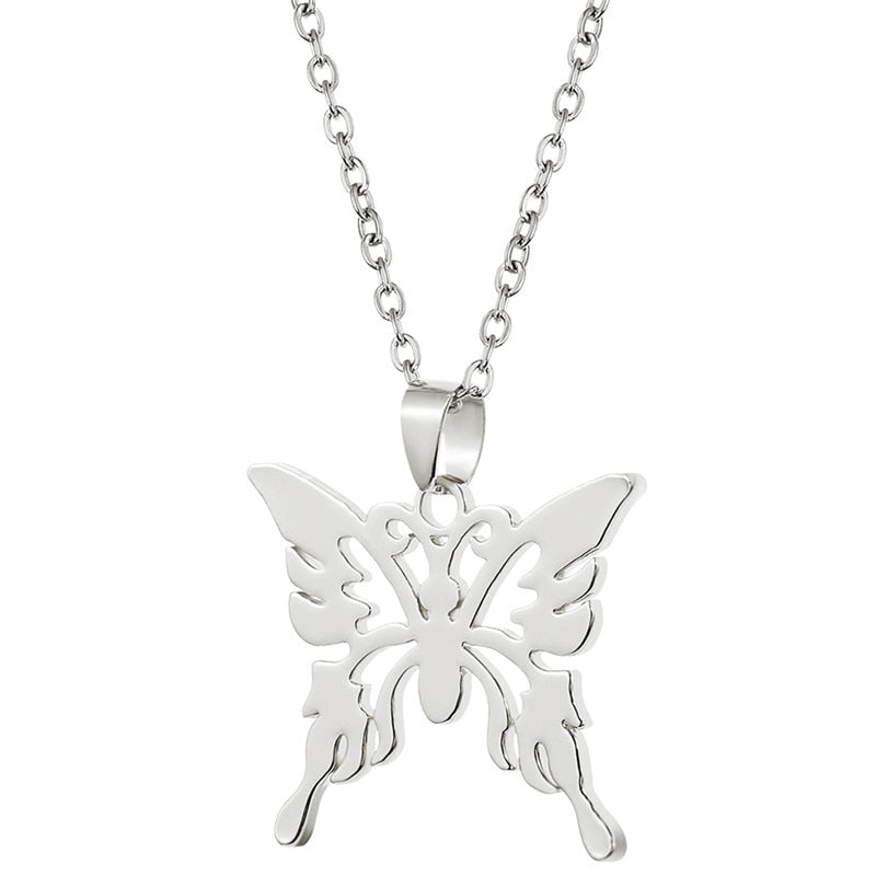 2021 3 Layers Hip Hop Cool Silver Color Cross Choker Necklaces For Women Simple Butterfly Angel Long Pendant Necklace Jewelry