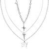 2021 3 Layers Hip Hop Cool Silver Color Cross Choker Necklaces For Women Simple Butterfly Angel Long Pendant Necklace Jewelry