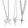 2021 3 Layers Hip Hop Cool Silver Color Cross Choker Necklaces For Women Simple Butterfly Angel Long Pendant Necklace Jewelry