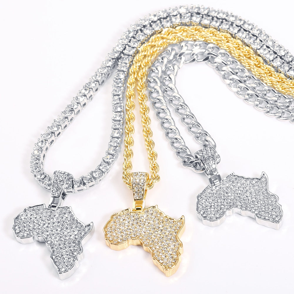 2021 Africa Map Pendant Necklace Women Men Silver Color/Gold Color Ethiopian Jewelry  African Map Hiphop Item