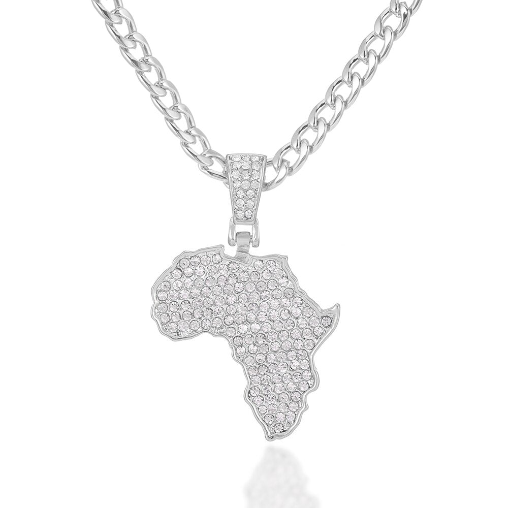 2021 Africa Map Pendant Necklace Women Men Silver Color/Gold Color Ethiopian Jewelry  African Map Hiphop Item
