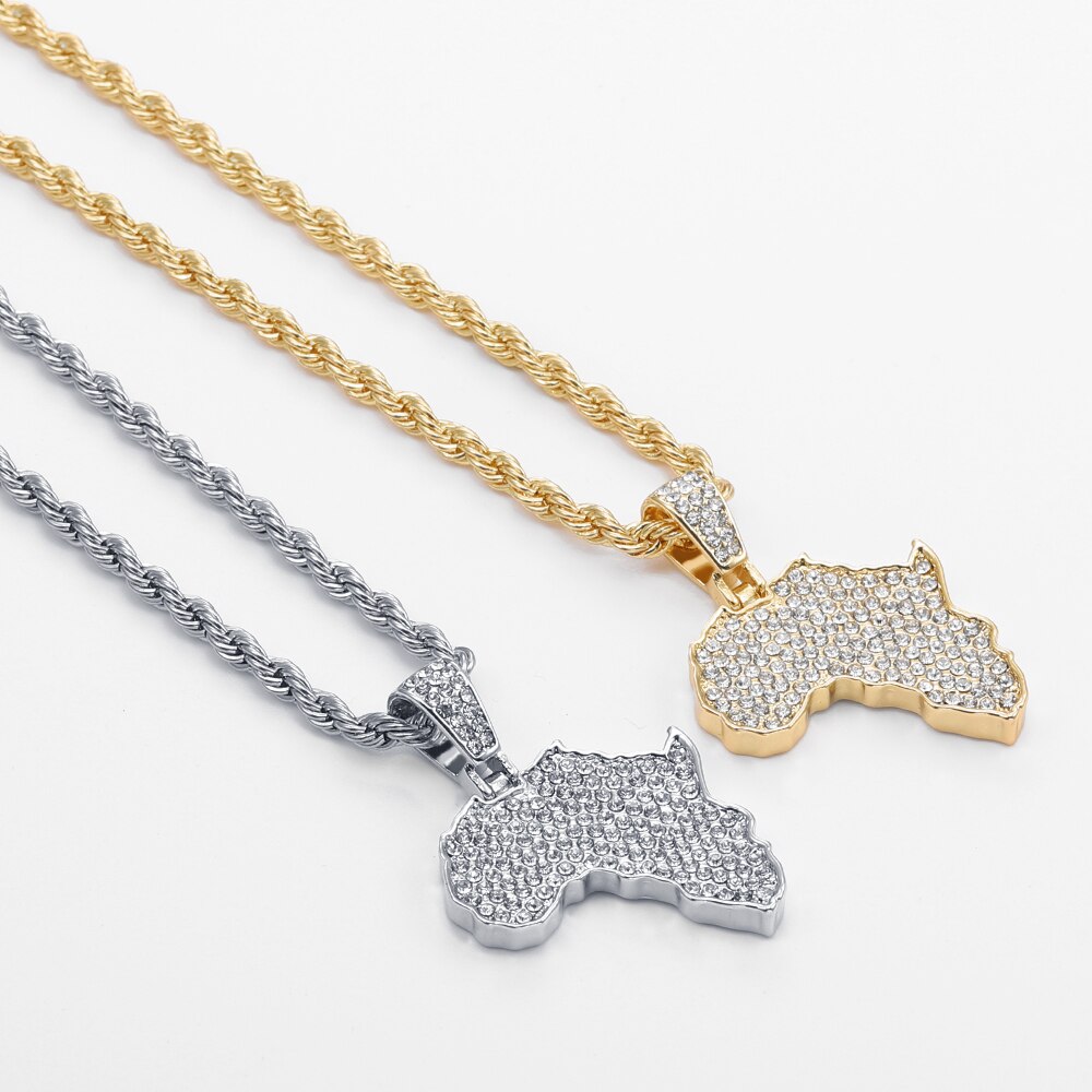 2021 Africa Map Pendant Necklace Women Men Silver Color/Gold Color Ethiopian Jewelry  African Map Hiphop Item