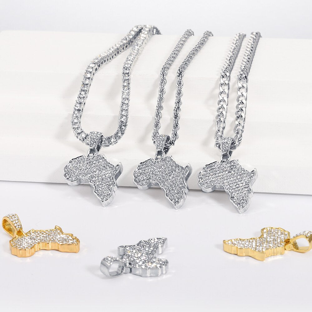 2021 Africa Map Pendant Necklace Women Men Silver Color/Gold Color Ethiopian Jewelry  African Map Hiphop Item