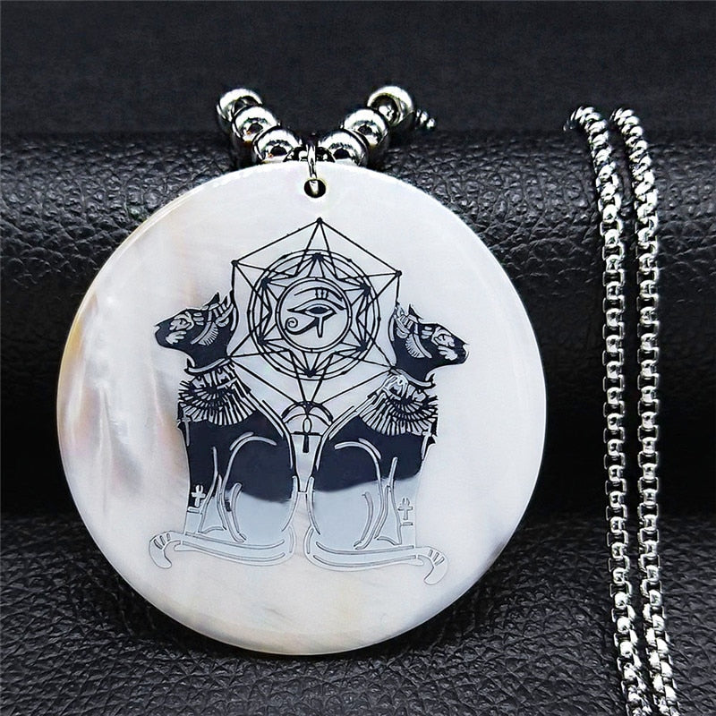2022 Big Long Shell Stainless Steel African Egyptian Egypt Eye Cat Bead Necklaces Necklaces Chain Jewelry sautoir NXS02