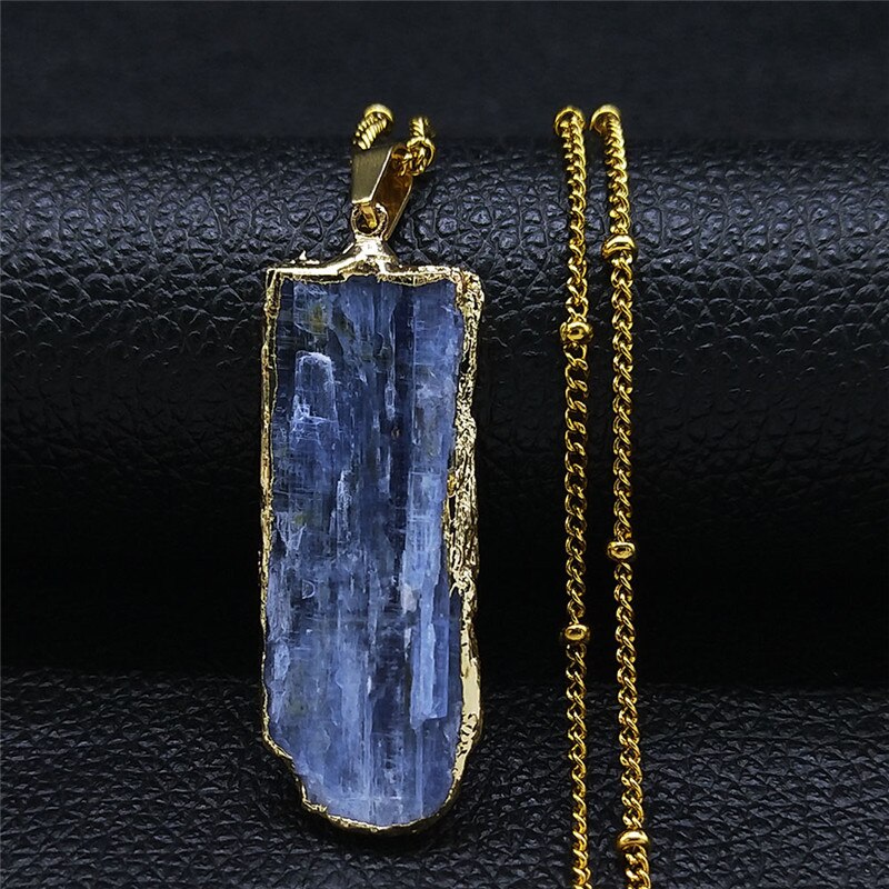 2022 Blue Natural Stone Stainless Steel Charm Necklaces Gold Color Necklace Women/Men Jewelry colgante piedra natural NZ26S04
