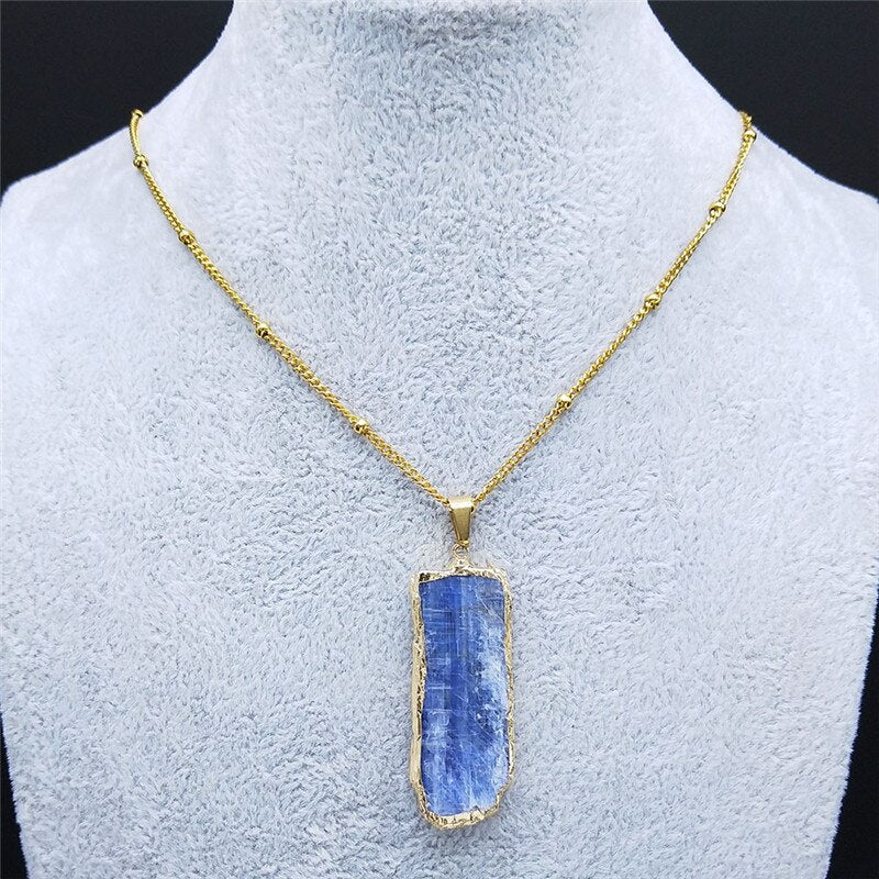 2022 Blue Natural Stone Stainless Steel Charm Necklaces Gold Color Necklace Women/Men Jewelry colgante piedra natural NZ26S04