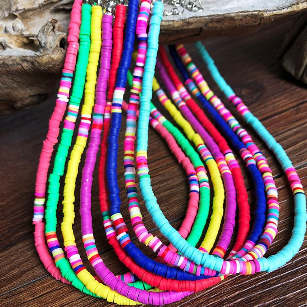 2021 Bohemian 4mm Polymer Clay Necklace Soft Pottery Gift Jewelry Colorful Women Choker Handmade Necklace Collar Surfer Bea M7B9