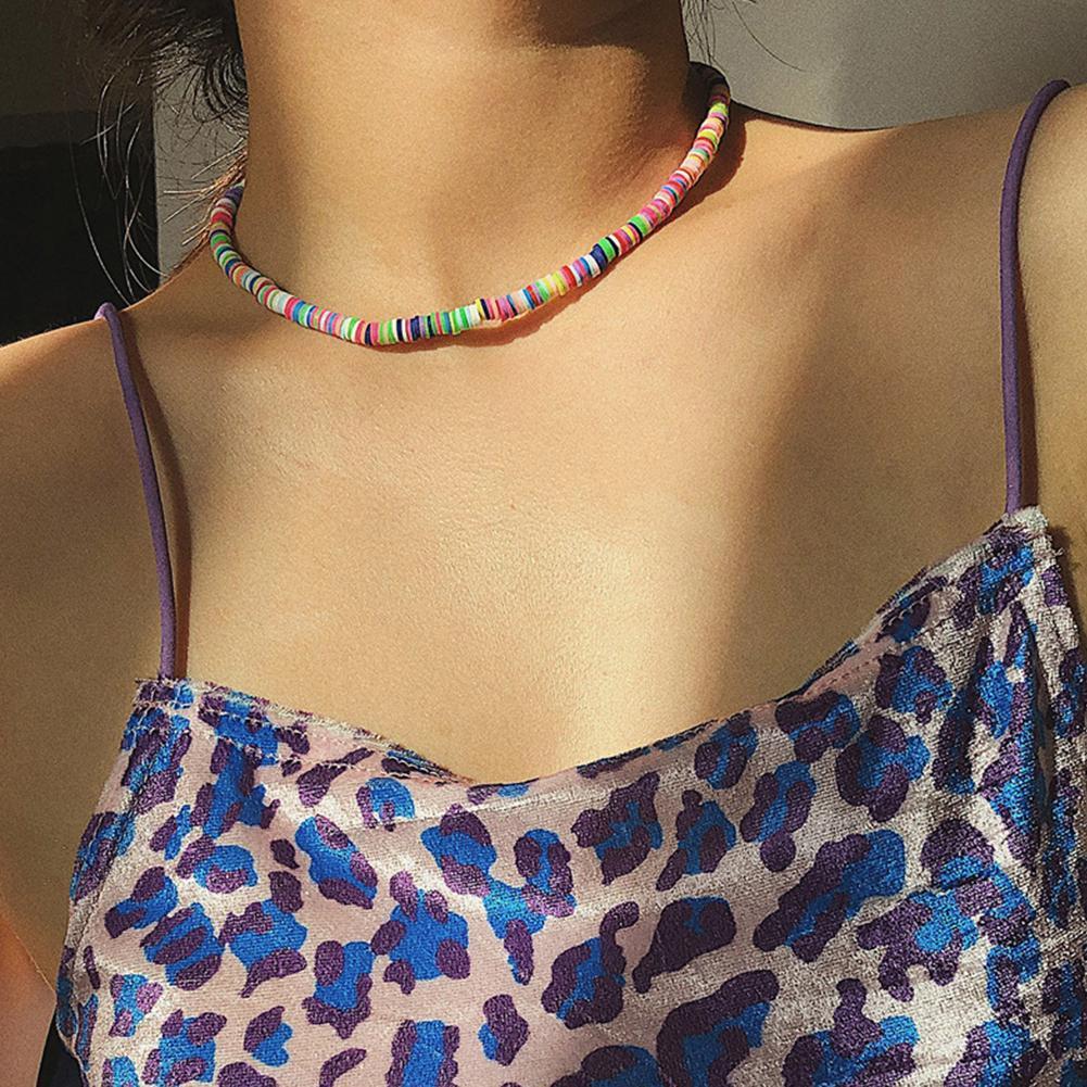2021 Bohemian 4mm Polymer Clay Necklace Soft Pottery Gift Jewelry Colorful Women Choker Handmade Necklace Collar Surfer Bea M7B9