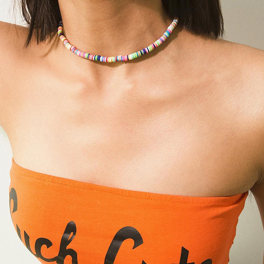 2021 Bohemian 4mm Polymer Clay Necklace Soft Pottery Gift Jewelry Colorful Women Choker Handmade Necklace Collar Surfer Bea M7B9
