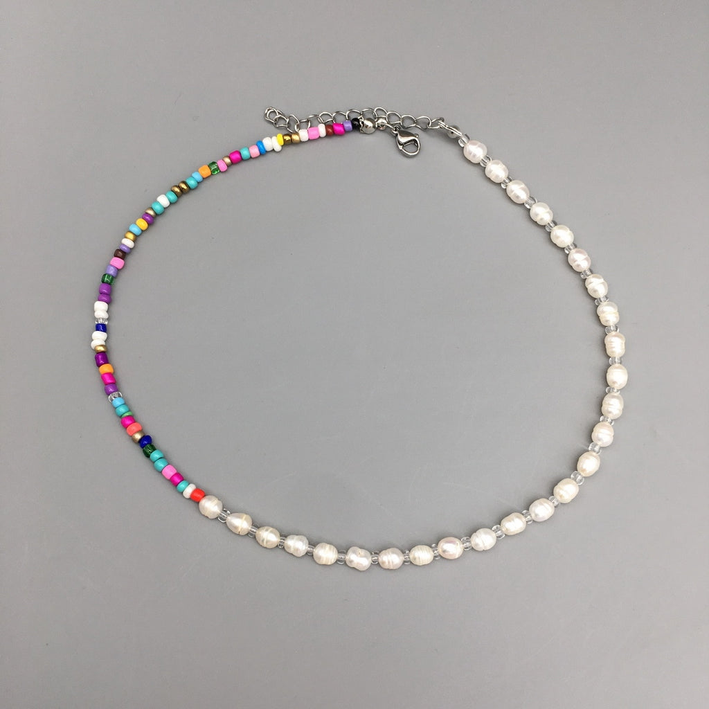2021 Bohemian Multi-Color Glass Beads Freshwater Pearl Necklace for Women Girls Female Choker Jewelry Drop Shipping
