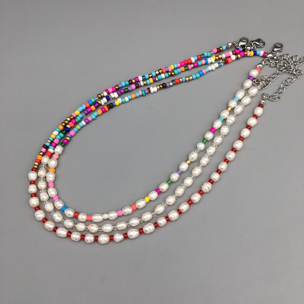2021 Bohemian Multi-Color Glass Beads Freshwater Pearl Necklace for Women Girls Female Choker Jewelry Drop Shipping