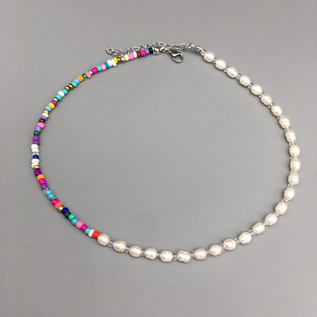 2021 Bohemian Multi-Color Glass Beads Freshwater Pearl Necklace for Women Girls Female Choker Jewelry Drop Shipping
