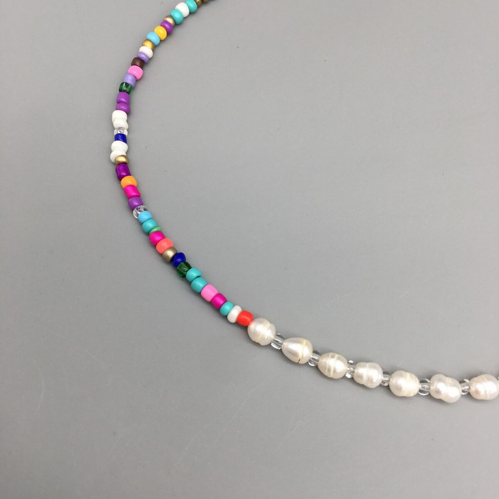2021 Bohemian Multi-Color Glass Beads Freshwater Pearl Necklace for Women Girls Female Choker Jewelry Drop Shipping