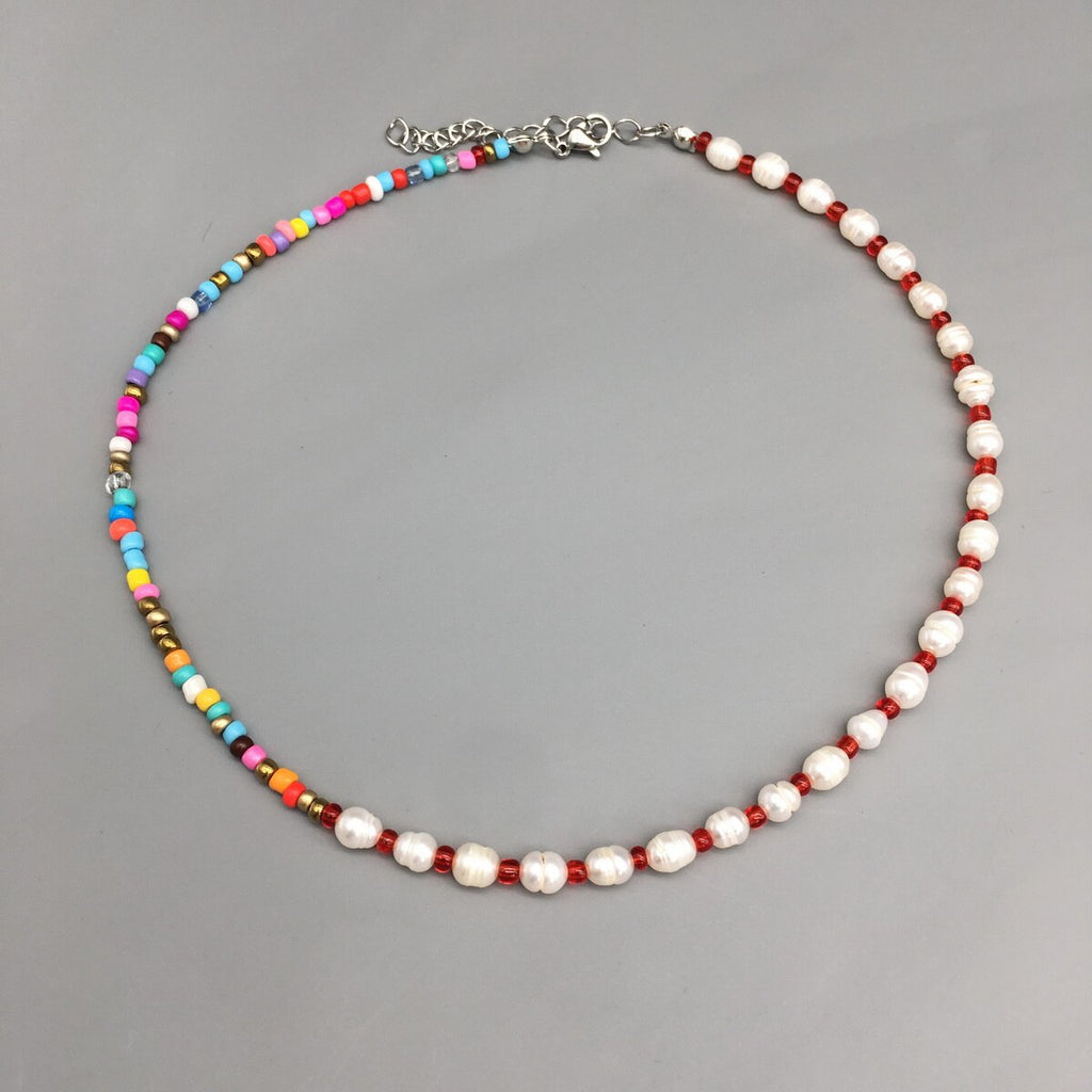 2021 Bohemian Multi-Color Glass Beads Freshwater Pearl Necklace for Women Girls Female Choker Jewelry Drop Shipping